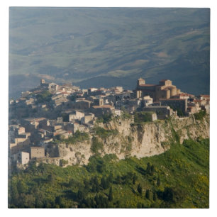 Italy, Sicily, Enna, Calascibetta, Morning View 2 Tile