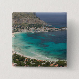 Italy, Sicily, Mondello, View of the beach from 15 Cm Square Badge