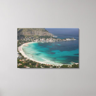 Italy, Sicily, Mondello, View of the beach from Canvas Print