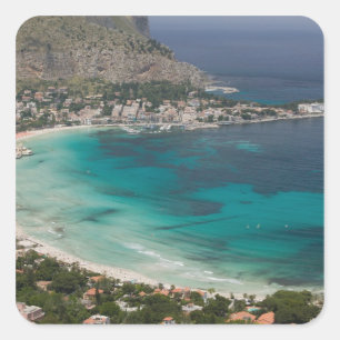 Italy, Sicily, Mondello, View of the beach from Square Sticker