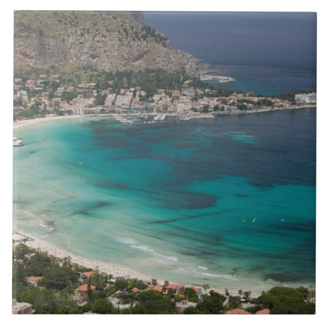 Italy, Sicily, Mondello, View of the beach from Tile (Front)
