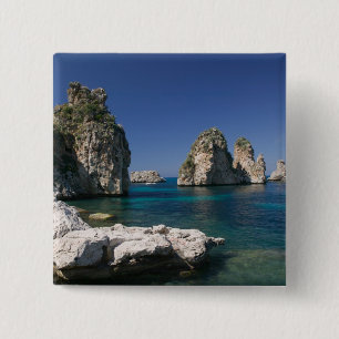 Italy, Sicily, Scopello, Rocks by Tonnara 15 Cm Square Badge