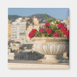 Italy, Sicily, Termini Imerese, View & Flowers Magnet