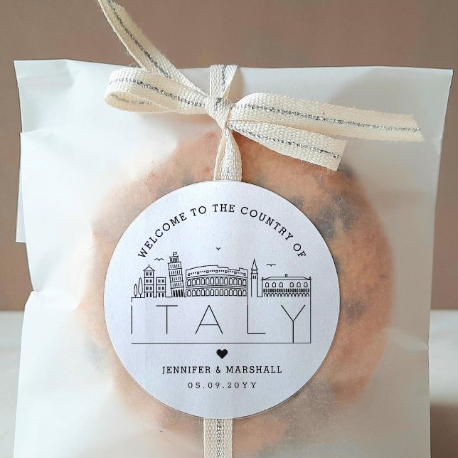 Italy Skyline | Wedding Welcome Message Classic Round Sticker (Creator Uploaded)