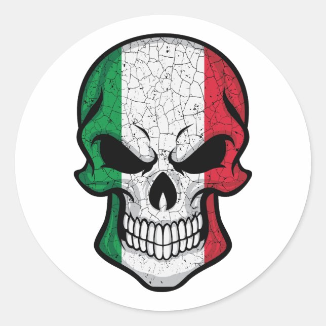 Italy Smiling Skull Flag Classic Round Sticker (Front)