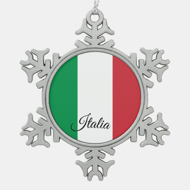 Italy snowflake, Italian Flag Snowflake Pewter Christmas Ornament (Front)