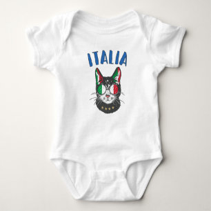 Italy Soccer Cat Mascot Italian Fan flag Baby Bodysuit
