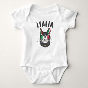 Italy Soccer Cat Mascot Italian Fan flag Baby Bodysuit