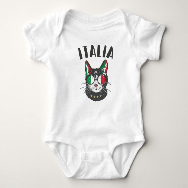 Italy Soccer Cat Mascot Italian Fan flag Baby Bodysuit (Front)