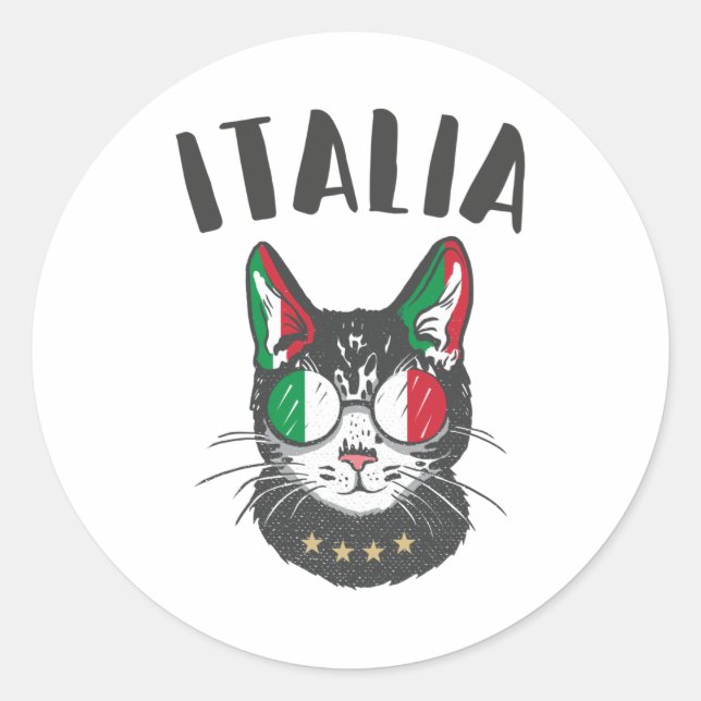 Italy Soccer Cat Mascot Italian Fan flag Classic Round Sticker (Front)