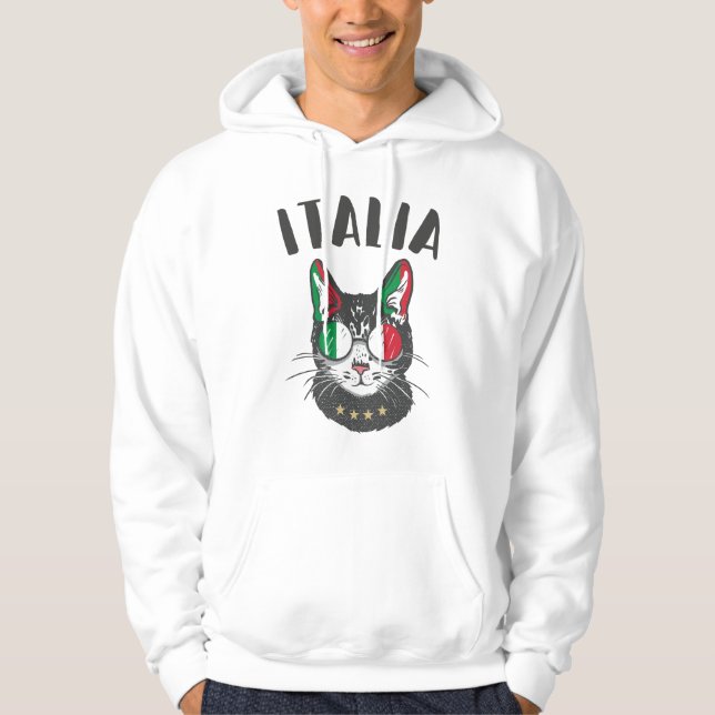 Italy Soccer Cat Mascot Italian Fan flag Hoodie (Front)