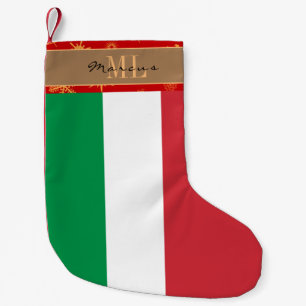 Italy stocking, Italian Flag, monogram, snowflake Small Christmas Stocking
