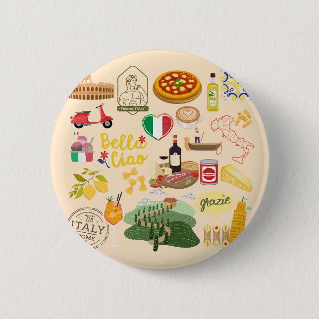 Italy Symbols 6 Cm Round Badge (Front)