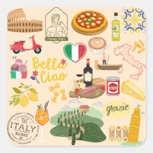 Italy Symbols Square Sticker