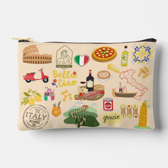Italy Symbols Travel Lovers Accessory Pouch (Front)