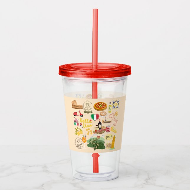 Italy Symbols Travel Lovers Acrylic Tumbler (Front)