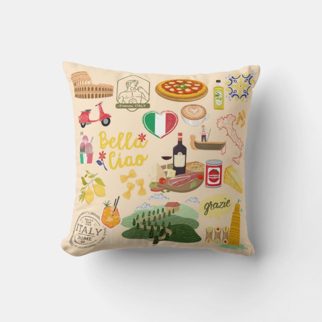 Italy Symbols Travel Lovers Cushion (Front)