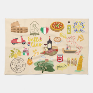 Italy Symbols Travel Lovers Tea Towel