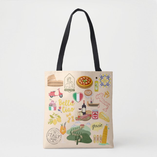 Italy Symbols Travel Lovers Tote Bag (Front)
