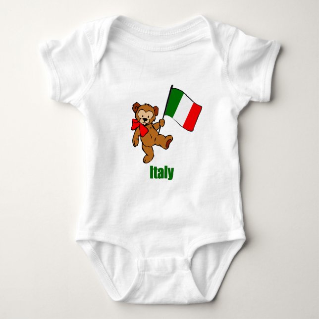 Italy Teddy Bear Baby Bodysuit (Front)