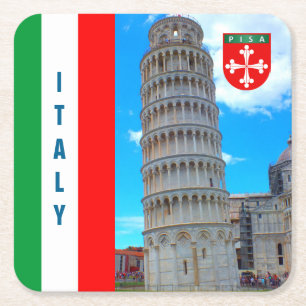 Italy - The Leaning Tower of Pisa Square Paper Coaster