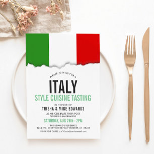 Italy Themed Cuisine   Party Flag White Invite