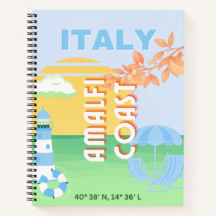 Italy Travel Art, Amalfi Coast, Preppy, Blue Notebook