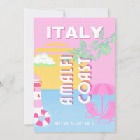 Italy Travel art, Amalfi Coast, Preppy, Pink