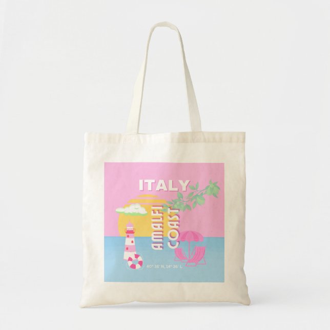 Italy Travel art, Amalfi Coast, Preppy, Pink Tote Bag (Front)