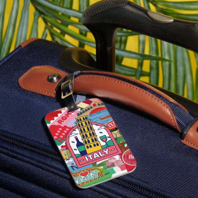 Italy travel - stamps and stickers luggage tag (Front Insitu 1)