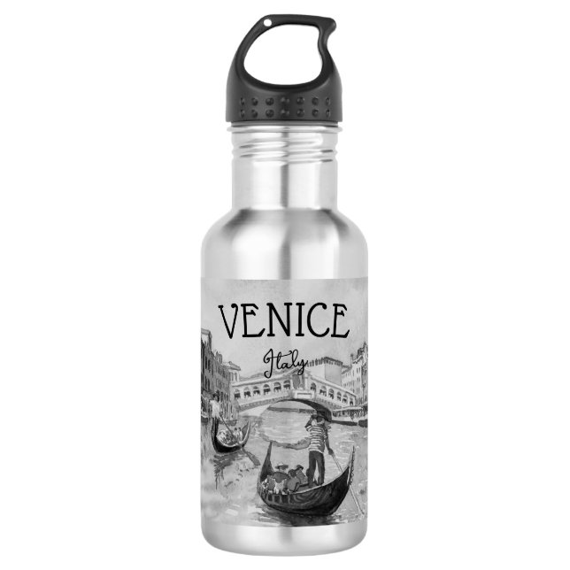 Italy Travel - VENICE black and white souvenir 532 Ml Water Bottle (Front)