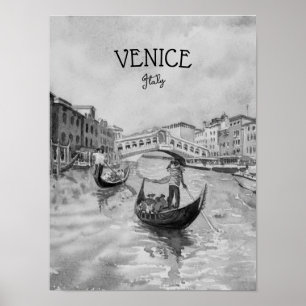 Italy Travel - VENICE black and white souvenir Poster