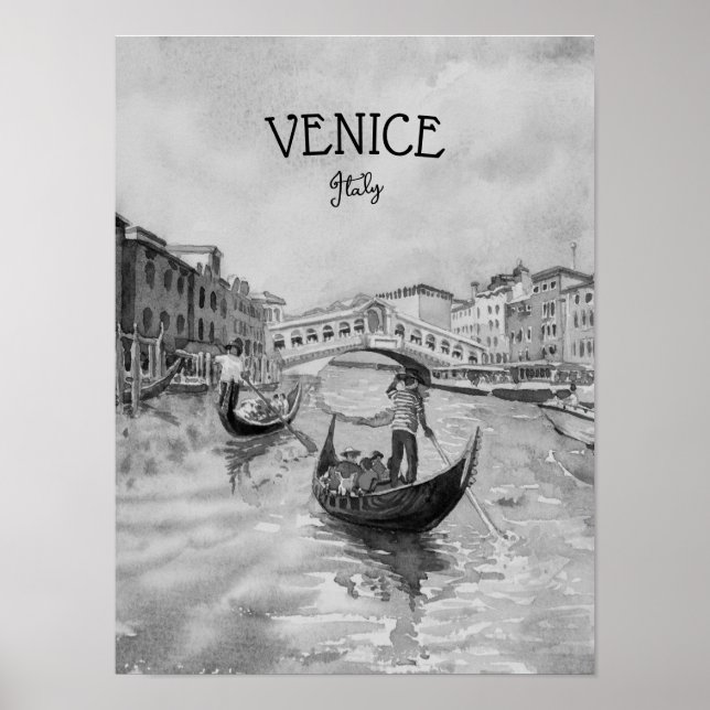 Italy Travel - VENICE black and white souvenir Poster (Front)