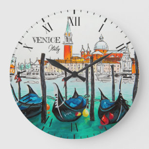 Italy Travel - VENICE watercolor souvenir Large Clock