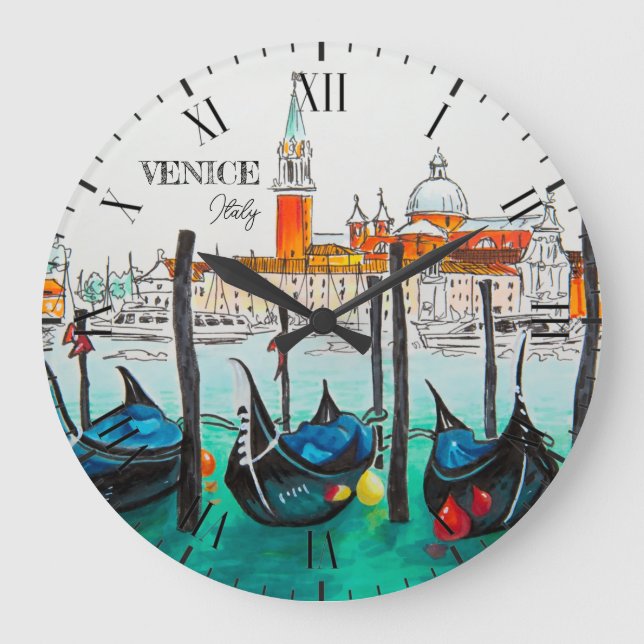 Italy Travel - VENICE watercolor souvenir Large Clock (Front)