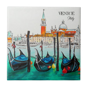 Italy Travel - VENICE watercolor souvenir Tile