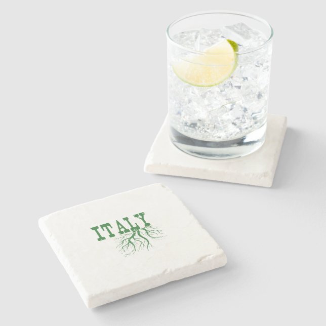 Italy Tree Roots Word Art Italian Rooted Green Stone Coaster (Side)