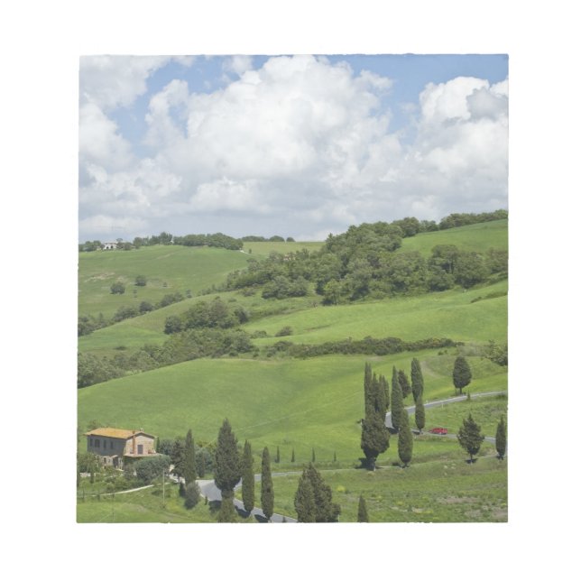 Italy, Tuscany. La Foce. A curved road winds up Notepad (Front)