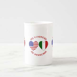Italy USA Flag Hearts Country Heritage Bone China Mug