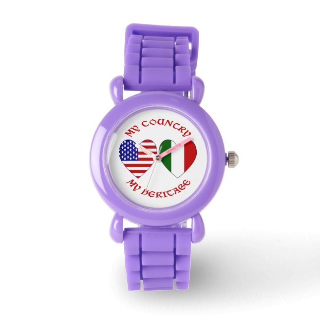 Italy USA Flag Hearts Country Heritage Watch (Front)