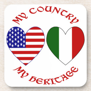 Italy USA Flag Hearts My Country My Heritage Coaster