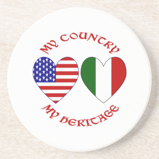 Italy USA Flag Hearts My Country My Heritage Coaster