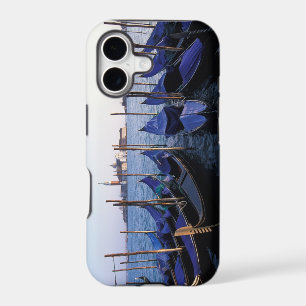 Italy, Veneto, Venice, Row of Gondolas and San