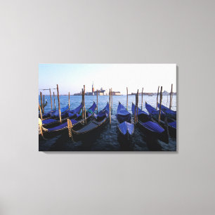 Italy, Veneto, Venice, Row of Gondolas and San Canvas Print