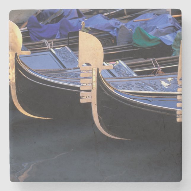 Italy, Veneto, Venice. Row of Gondolas. Stone Coaster (Front)