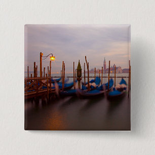 Italy, Venice. Anchored gondolas at twilight. 15 Cm Square Badge