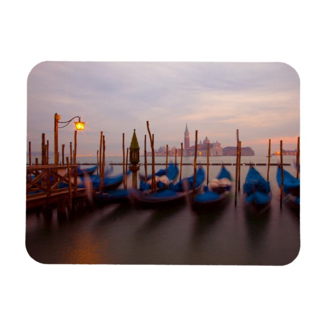Italy, Venice. Anchored gondolas at twilight. Magnet (Horizontal)