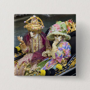 Italy, Venice. Couple dressed in costumes for 15 Cm Square Badge