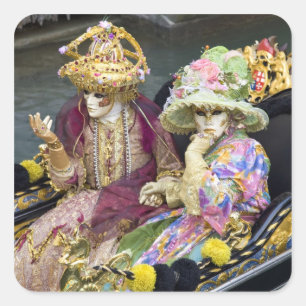Italy, Venice. Couple dressed in costumes for Square Sticker