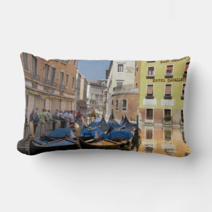 Italy, Venice, gondolas moored along canal Lumbar Cushion
